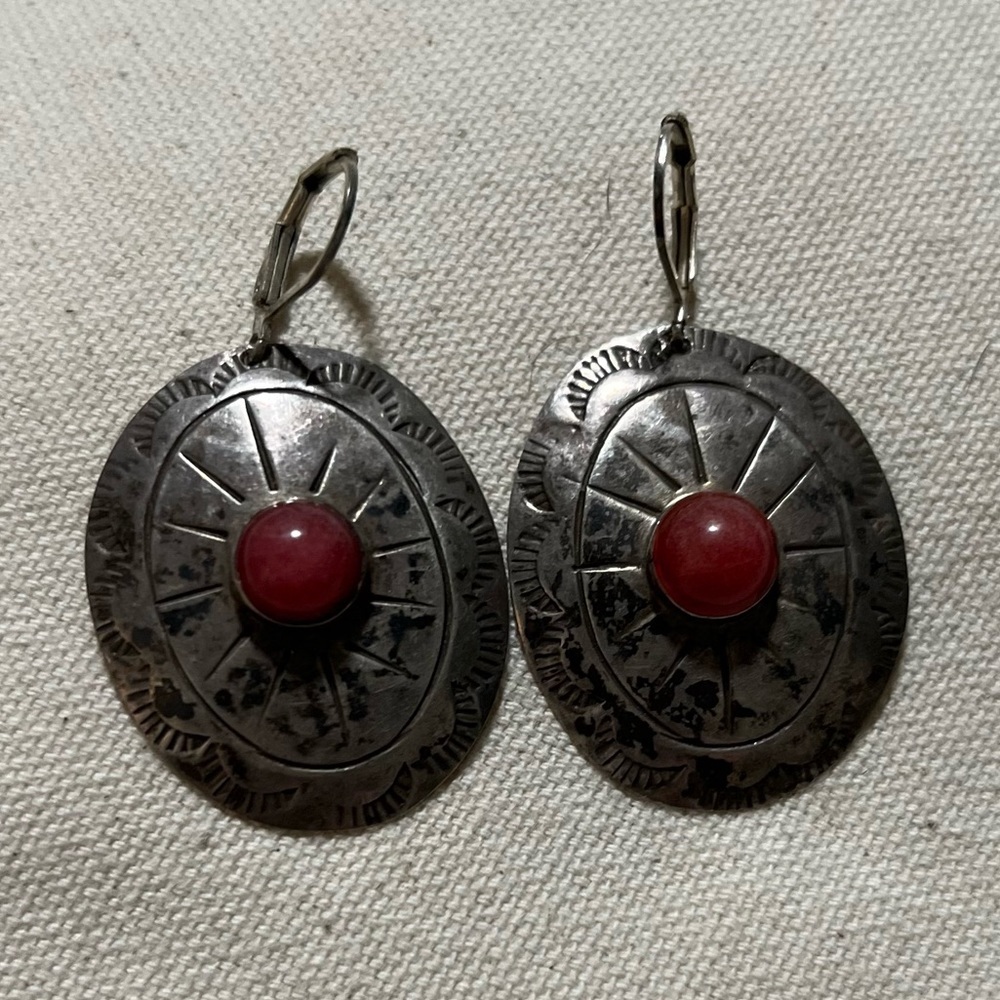 Concho style silver earrings